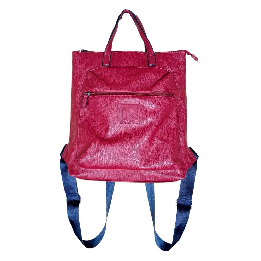 Nautica Backpack Red Faux Leather Cabin Fever Zip Top Bag Nautical Preppy - Picture 10 of 10